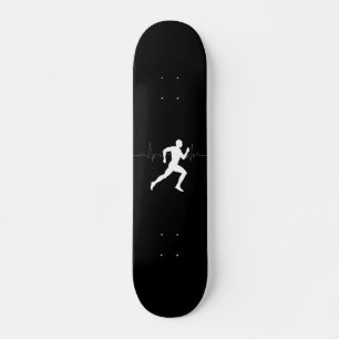 Runner Silhouette With Heart Beat Line Skateboard
