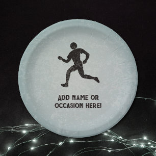 Runner sportsman & your text on masuline grey paper plate