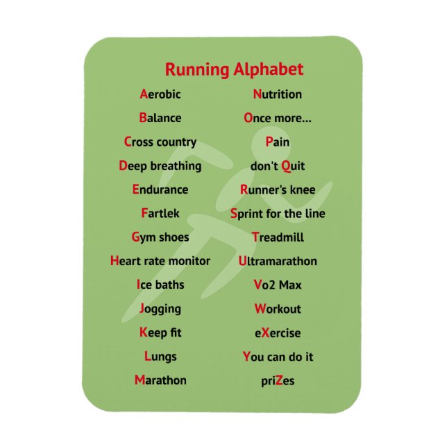 Runners alphabet green sport magnet (Vertical)