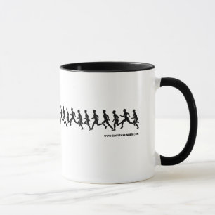 Runners in single file, coffee mug