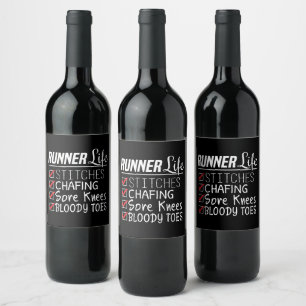 Runner's Life Funny Marathon Running Checklist Wine Label