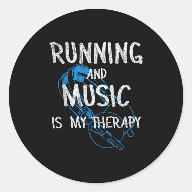 Running And Music Is My Therapy Headphones Design  Classic Round Sticker (Front)