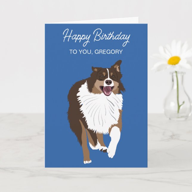 Running Australian Shepherd Aussie Dog Card (Small Plant)