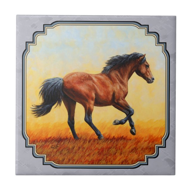 Running Bay Horse Slate Grey Ceramic Tile (Front)