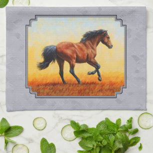 Running Bay Horse Slate Grey Tea Towel