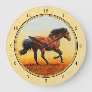 Running Bay Horse Yellow Large Clock
