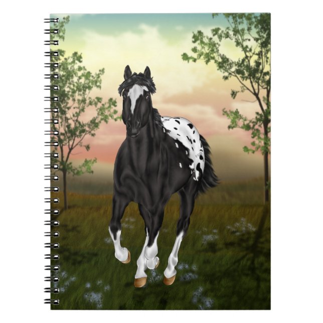 Running Black Appaloosa Horse Notebook (Front)