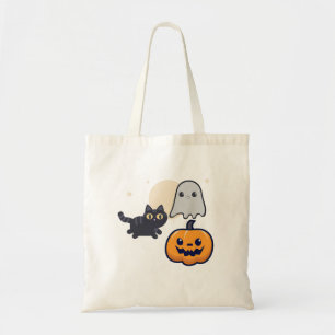 Running Black Cat Ghost With Pumpkin Tote Bag