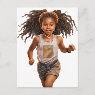 Running black girl magic melanin brown skin girls holiday postcard