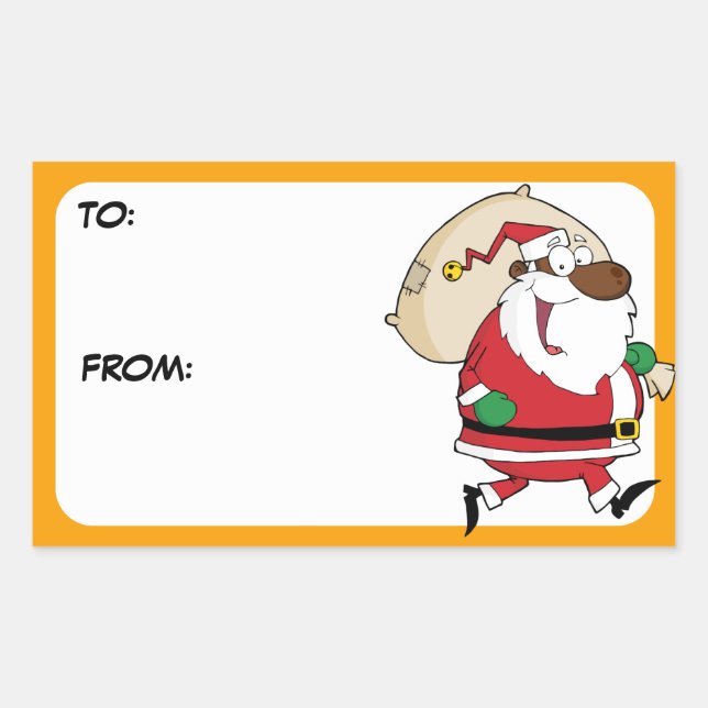 Running Black Santa Gift Tag Sticker (Front)