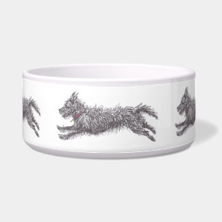 Running Black Scruffy Terrier Dog Bowl