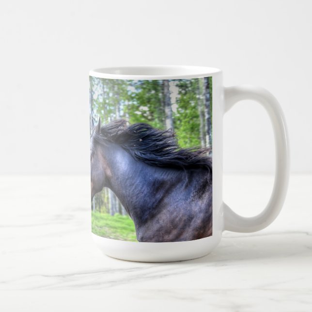 Running Black Thoroughbred Percheron Horse Photo Coffee Mug (Right)