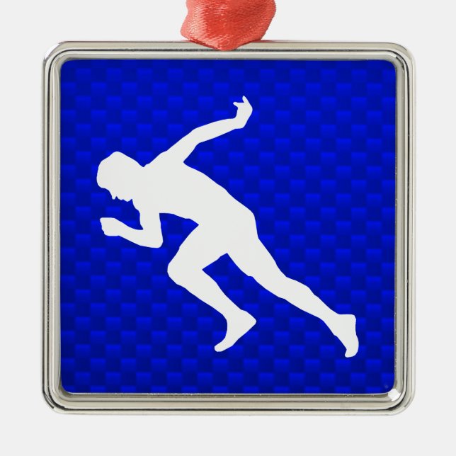 Running; Blue Metal Ornament (Front)