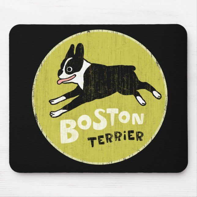 Running Boston Terrier Cartoon Dog | Energetic Dog Mouse Pad (Front)