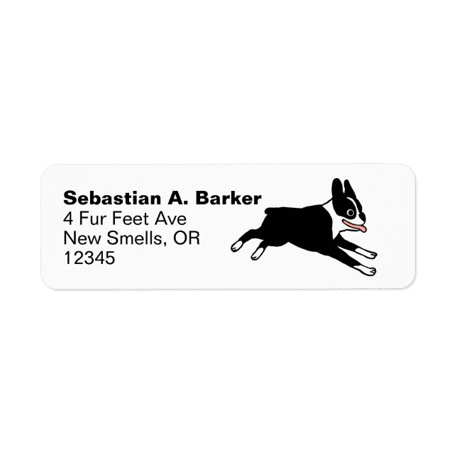 Running Boston Terrier Cartoon Dog Return Address Label (Front)