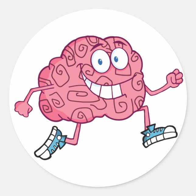 Running Brain Cartoon Character Classic Round Sticker (Front)
