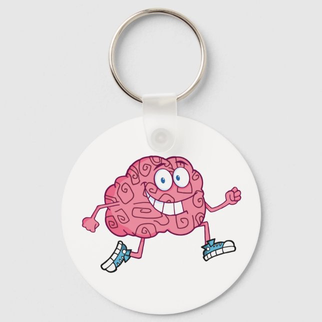 Running Brain Cartoon Character Key Ring (Front)