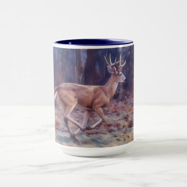 Running Buck Deer Wild Animal Art Mug Cup (Center)