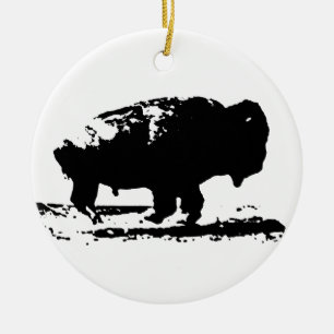 Running Buffalo Bison Pop Art Ceramic Tree Decoration