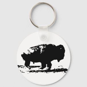 Running Buffalo Bison Pop Art Key Ring