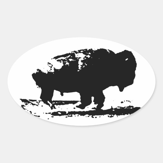 Running Buffalo Bison Pop Art Oval Sticker (Front)