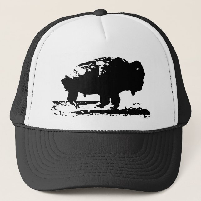 Running Buffalo Bison Pop Art Trucker Hat (Front)