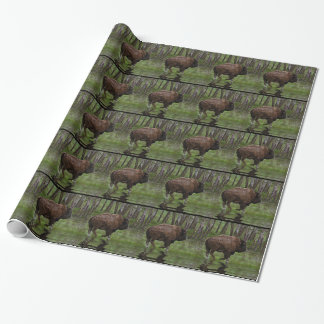 Running Buffalo & Forest, Bison-lover's Design Wrapping Paper