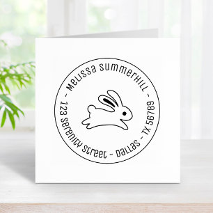 Running Bunny Rabbit Round Address Rubber Stamp