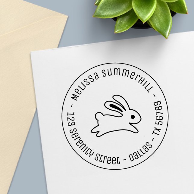 Running Bunny Rabbit Round Address Self-inking Stamp (Creator Uploaded)