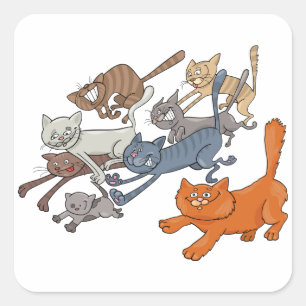 Running Cats Pattern Whimsical Kittens Square Sticker