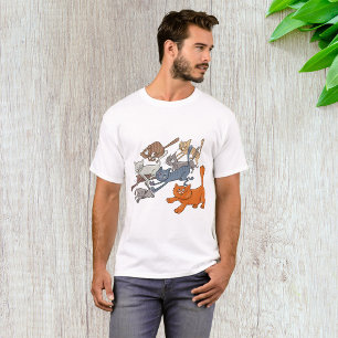 Running Cats Pattern Whimsical Kittens T-Shirt