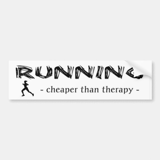 Running: Cheaper Than Therapy - Female Runner Bumper Sticker (Front)
