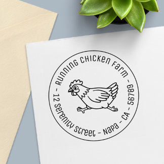 Running Chicken Farm Round Address Self-inking Stamp