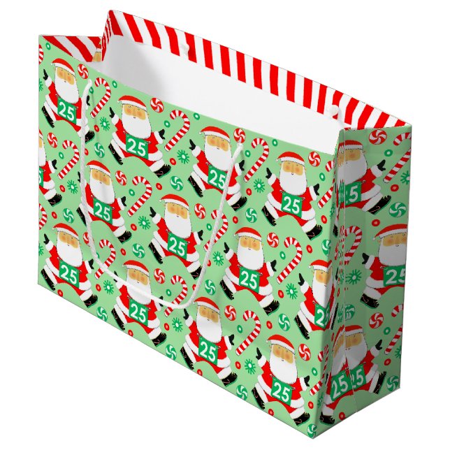 Running Christmas Holiday Large Gift Bag (Front Angled)