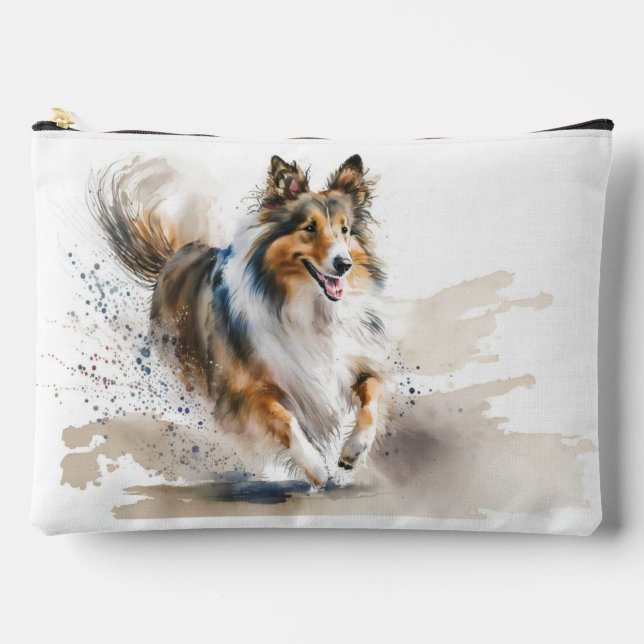 Running Collie Dog Accessory Pouch (Front)