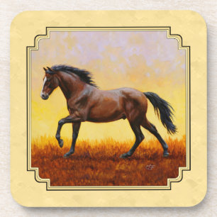 Running Dark Bay Horse Yellow Coaster