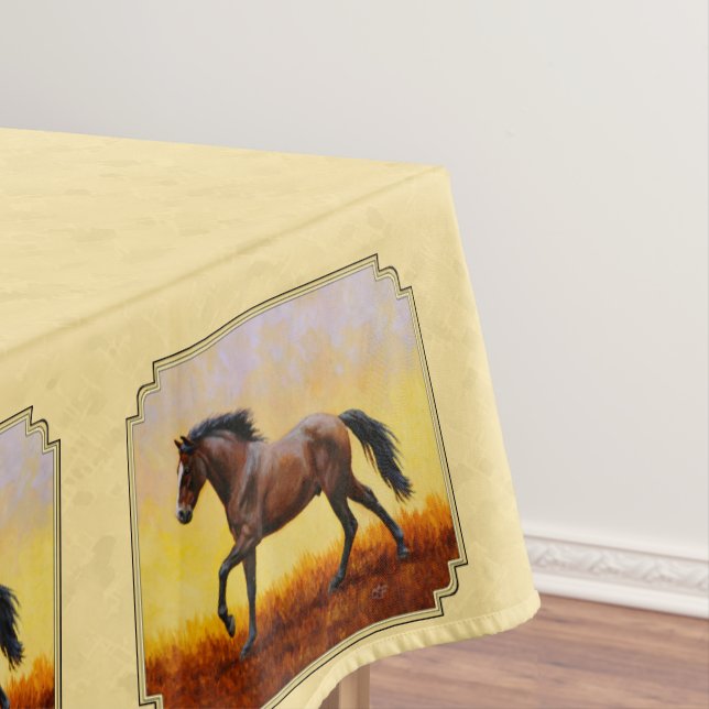 Running Dark Bay Horse Yellow Tablecloth (In Situ)