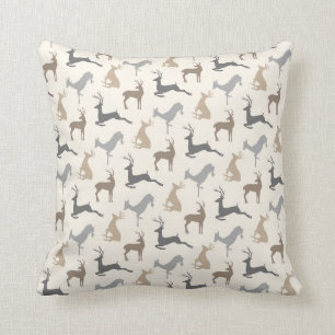Running Deer and Buck Pattern in Brown Neutrals Cushion