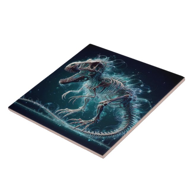 Running Dinosaur Skeleton in Dreamy Land Ceramic Tile (Side)