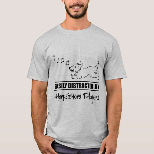 Running Dog Distracted by Harpsichord Players T-Shirt (Front)
