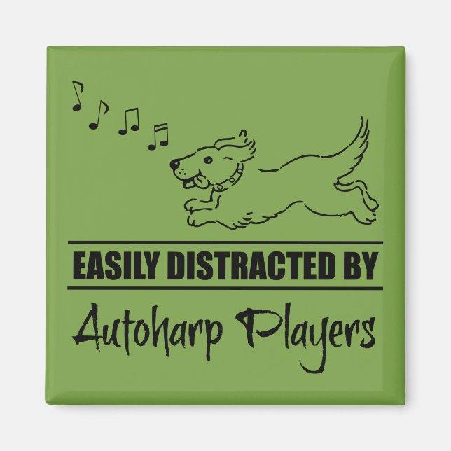 Running Dog Easily Distracted by Autoharp Players Magnet (Front)