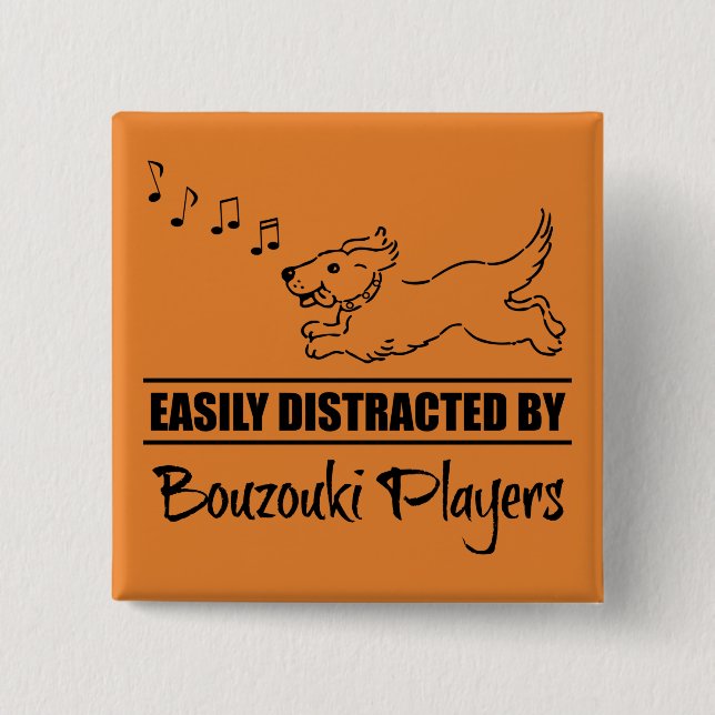 Running Dog Easily Distracted by Bouzouki Players 15 Cm Square Badge (Front)