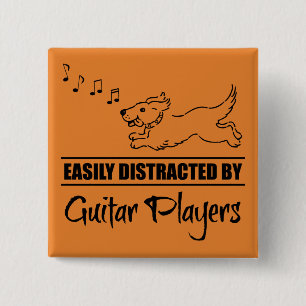 Running Dog Easily Distracted by Guitar Players 15 Cm Square Badge