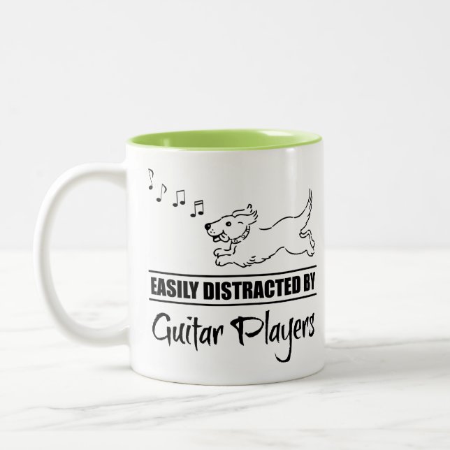 Running Dog Easily Distracted by Guitar Players Two-Tone Coffee Mug (Left)