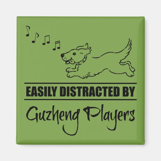 Running Dog Easily Distracted by Guzheng Players Magnet (Front)
