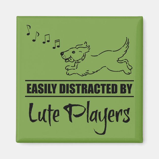 Running Dog Easily Distracted by Lute Players Magnet (Front)