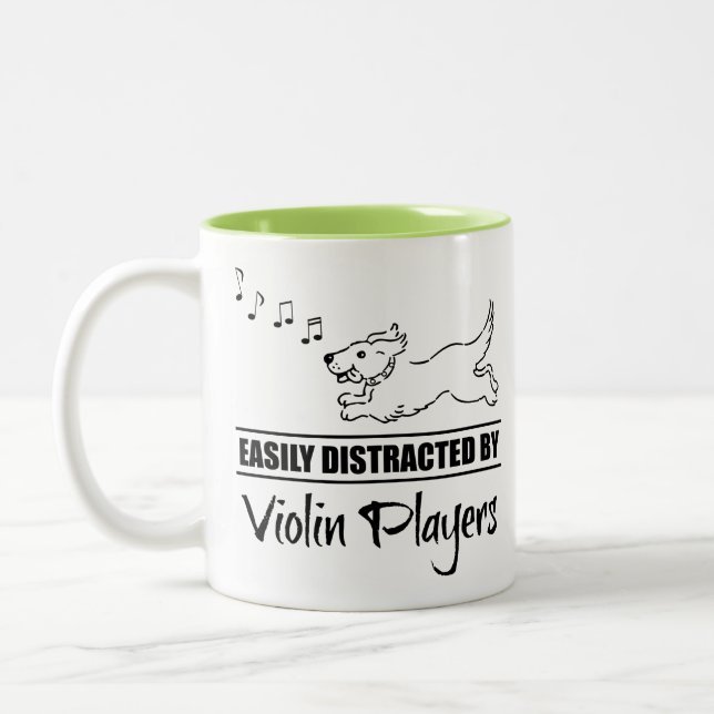 Running Dog Easily Distracted by Violin Players Two-Tone Coffee Mug (Left)