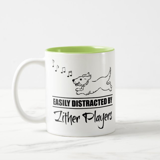 Running Dog Easily Distracted by Zither Players Two-Tone Coffee Mug (Left)
