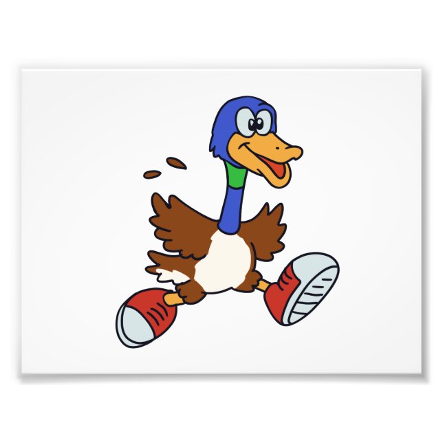 Running duck cartoon | choose background colour photo print (Front)