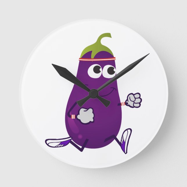 Running Eggplant Round Clock (Front)